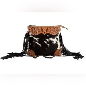 Western Bag Cowhide and Leather Fringe Crossbody Bag Cowgirl Style Cowboy
